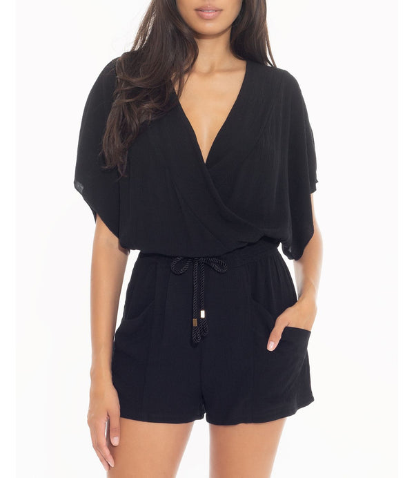 BECCA Womens Knot Front Romper Swim Cover up