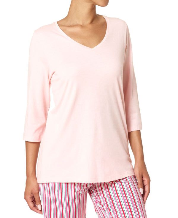 HUE Womens Knit V-Neck 3/4 Sleeve Pajama T-Shirt