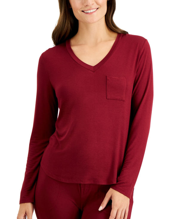 Alfani Womens Essentials Long-Sleeve Pocket Pajama T-Shirt