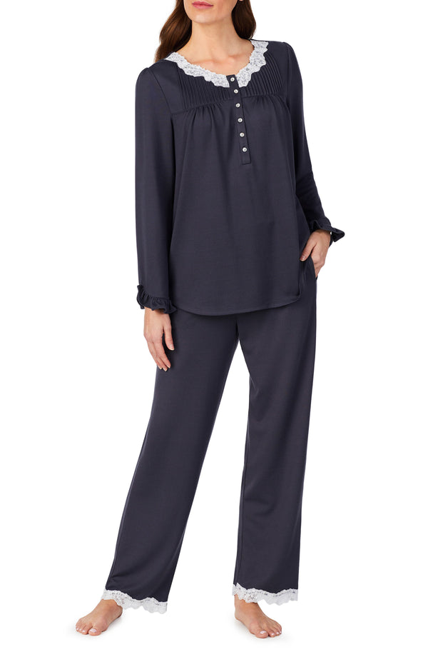 Eileen West Womens Lace Trim Long Pajama Set