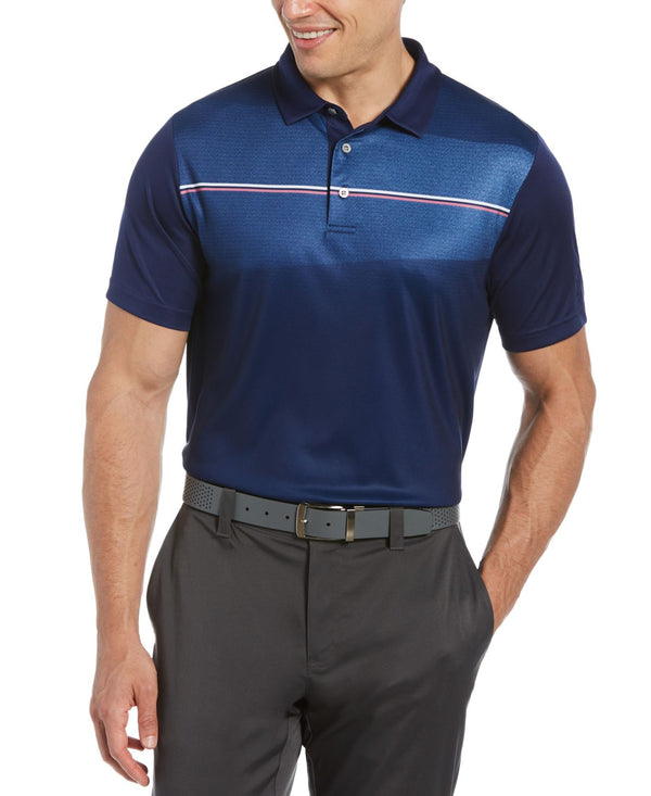 PGA TOUR Mens Chest Stripe Polo,Blue Print,Small