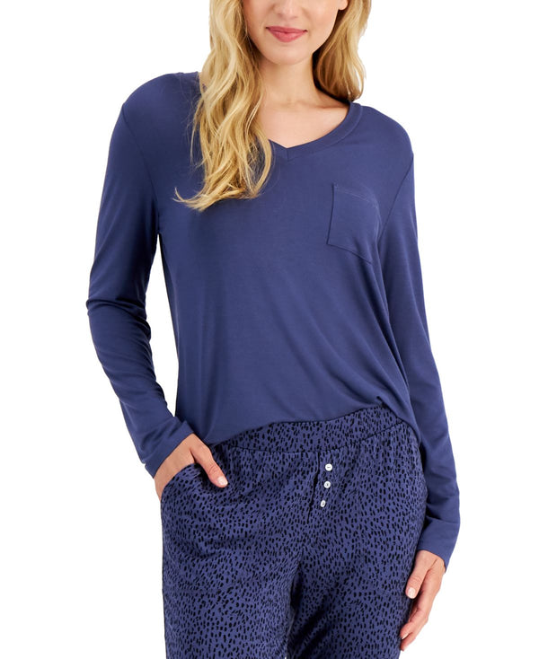 Alfani Womens Long-Sleeve Pocket Pajama T-Shirt,Night Shadow,XX-Large