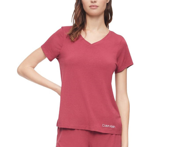 Calvin Klein Womens V-Neck T-Shirt,Deep Sea Rose,Small