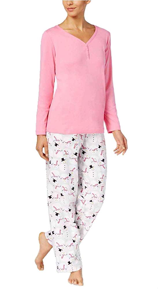 allbrand365 designer Womens Flannel Mix It Top Printed Pajama Set