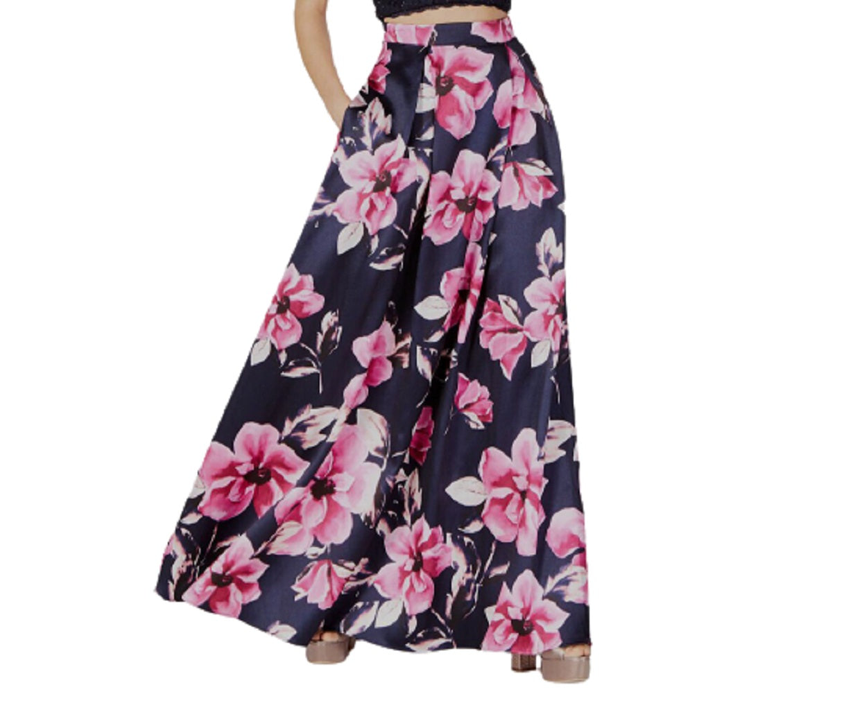 Speechless Juniors Floral Print A-Line Back Zip Skirt,1-Piece
