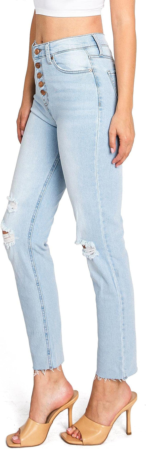 Celebrity Pink Womens Ripped Button-Fly Jeans