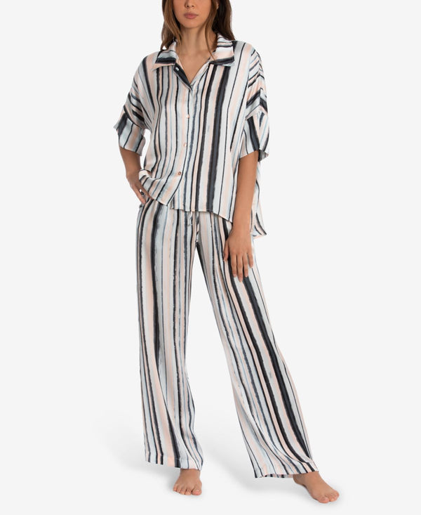 Midnight Bakery Womens Rae Stripe Satin 2 Pieces Pajama Set