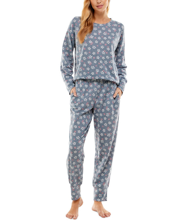 Roudelain Womens Printed Wide-Band Sweatshirt & Jogger Pants Pajama Set