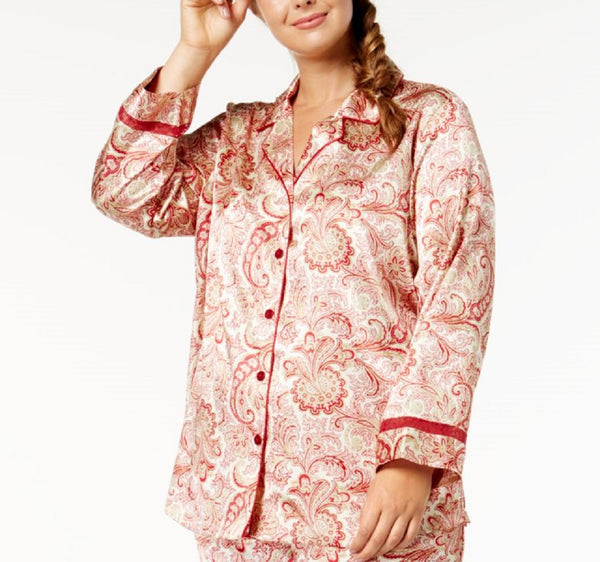 Thalia Sodi Womens Plus Size Printed Lace Trim Pajama Top Only,1-Piece