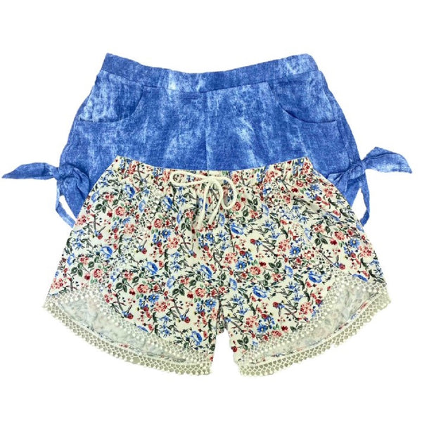 DKNY Girls Shorts Pack of 2 with Waistband Drawstring Beautiful Crochet Lace