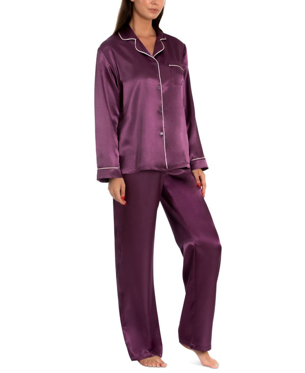 Linea Donatella Womens Satin Notch-Collar Pajama Set