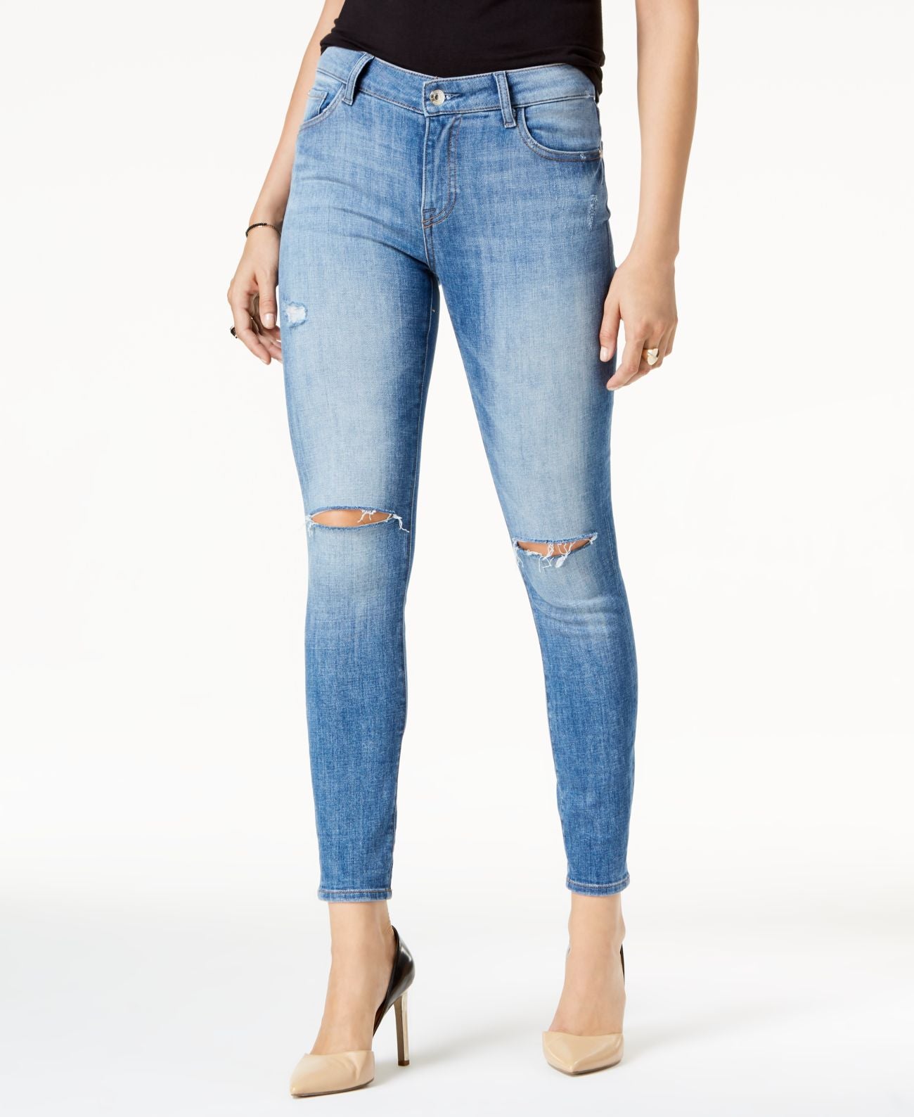M1858 Womens Kristen Ripped Ankle Skinny Jeans