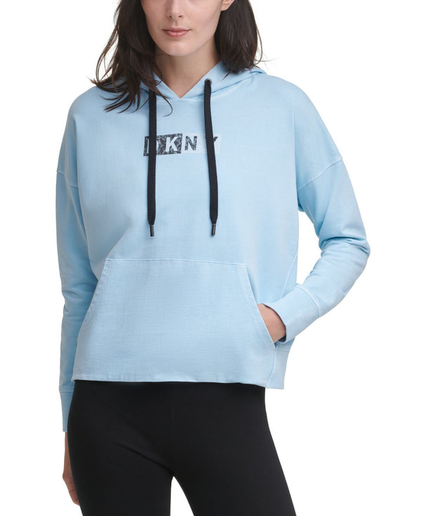 DKNY Womens Activewear Sport Logo Hooded Cotton Sweatshirt