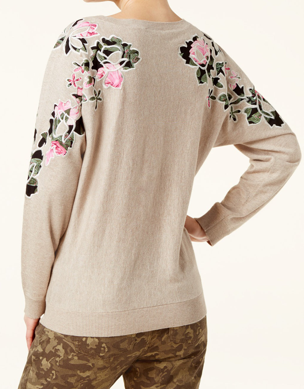 INC International Concepts Womens Petite Dolman Sleeve Applique Sweater