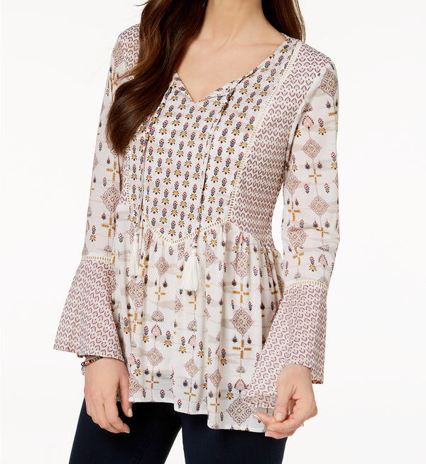 Style & Co Womens Mixed Print Peasant Top