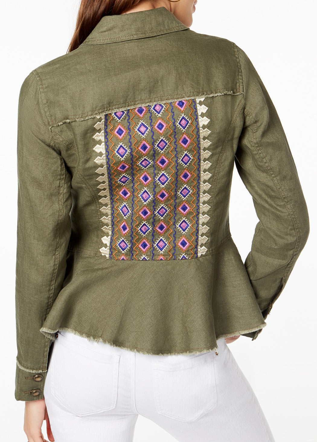 Inc International Concepts Womens Linen Embroidered Peplum Jacket