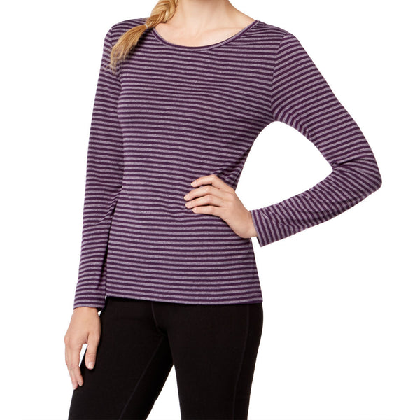 Ideology Womens Striped Cutout Back Long Sleeve T-Shirt,Eggplant Stripe,Small
