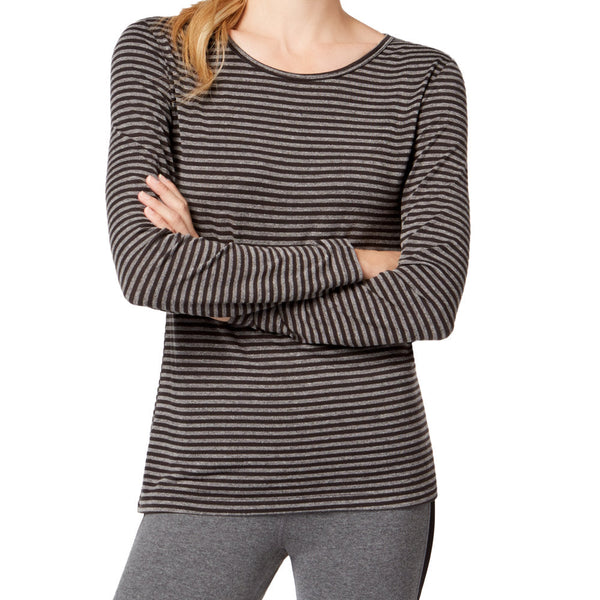 Ideology Womens Striped Cutout Back Long Sleeve T-Shirt,Grey Stripe,X-Small