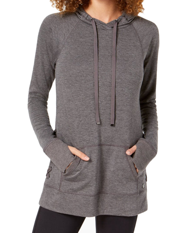 Ideology Womens Lace Up Sides Hoodie,Charcoal Heather,Small