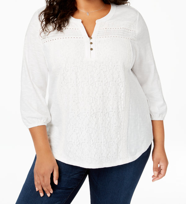 Style & Co Womens Cotton Lace Trimmed Top