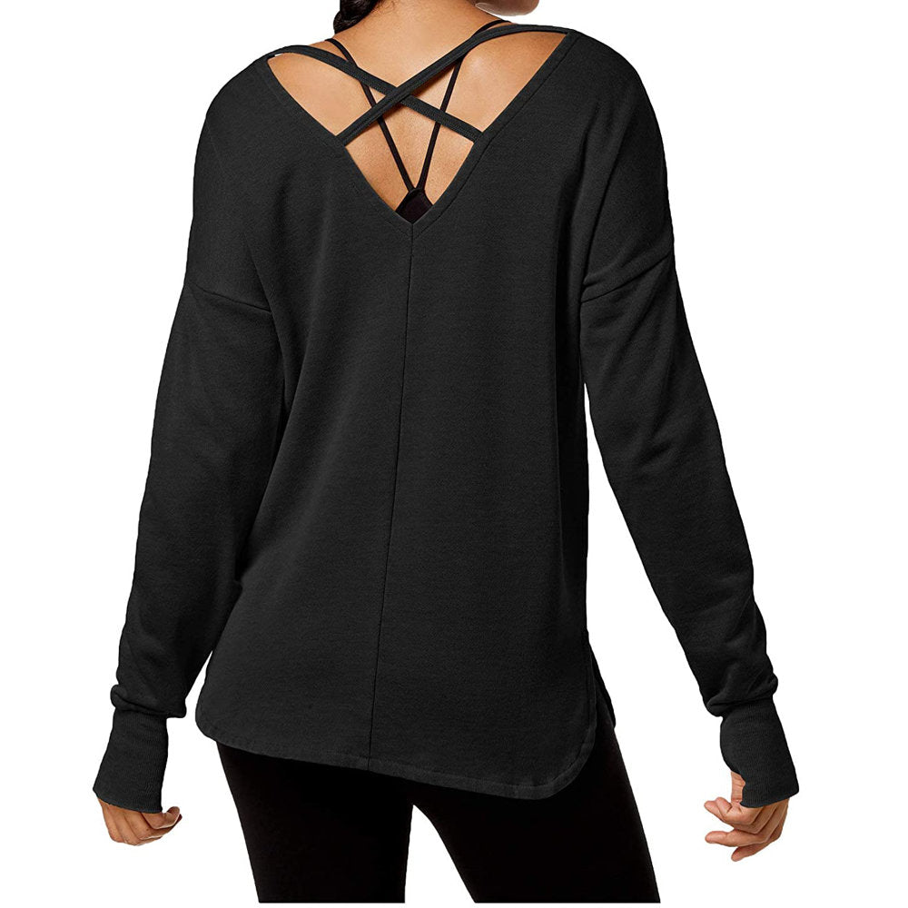 Ideology Womens Graphic Strappy Back Long Sleeve Top