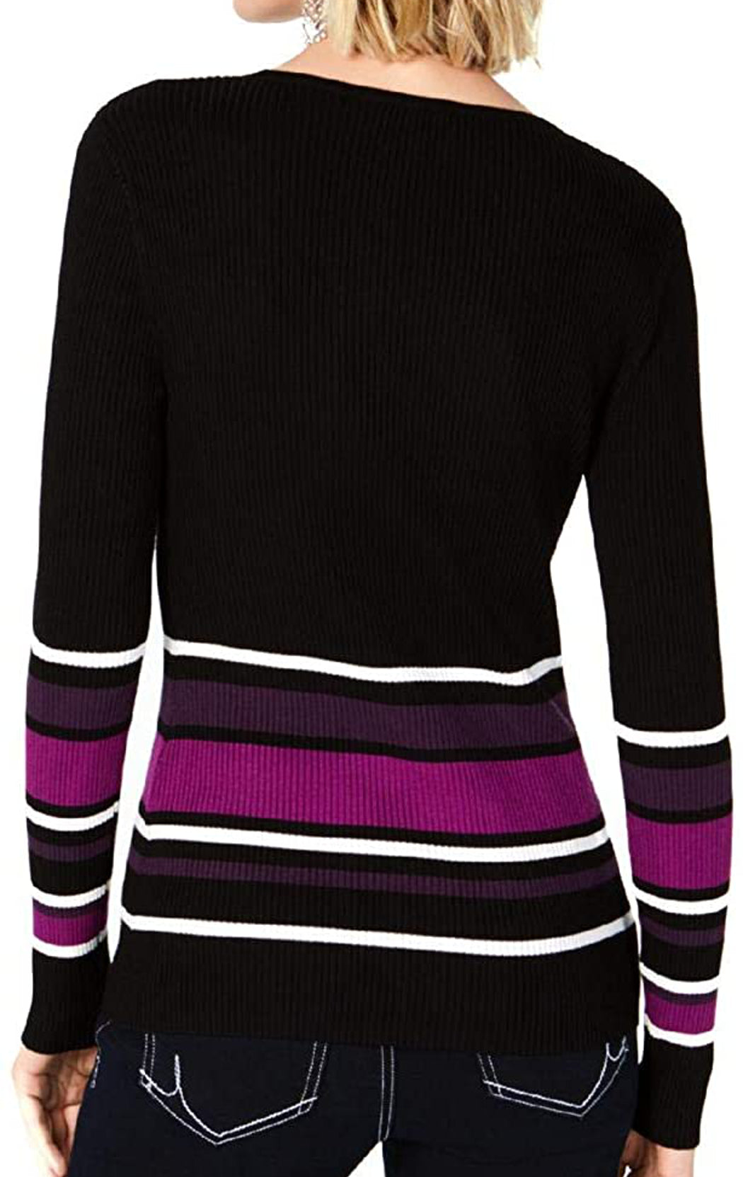 Inc International Concepts Womens Striped Cut Out Sweater