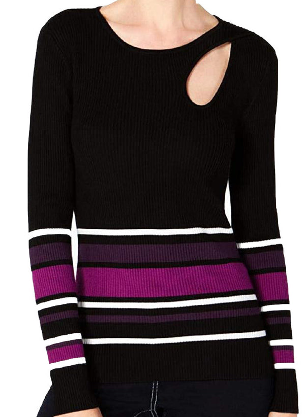 Inc International Concepts Womens Striped Cut Out Sweater