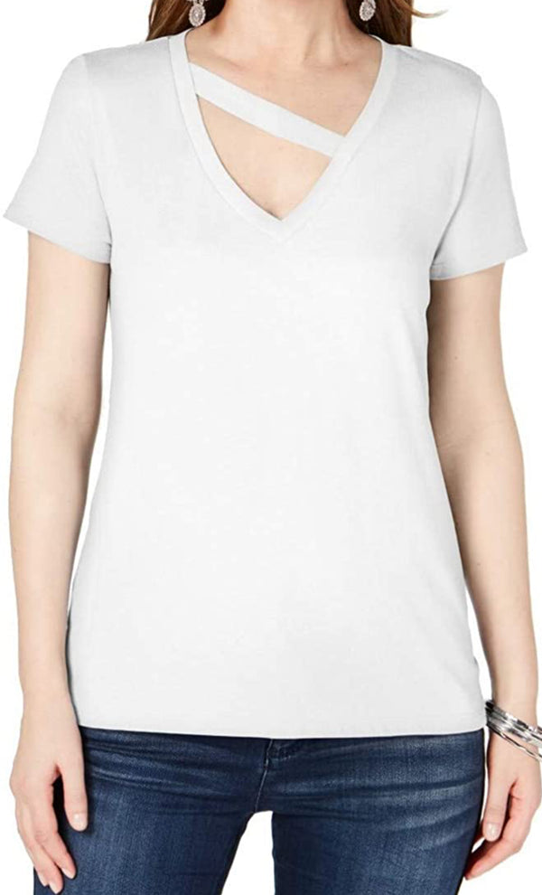 INC International Concepts Womens Cutout V Neck T-Shirt