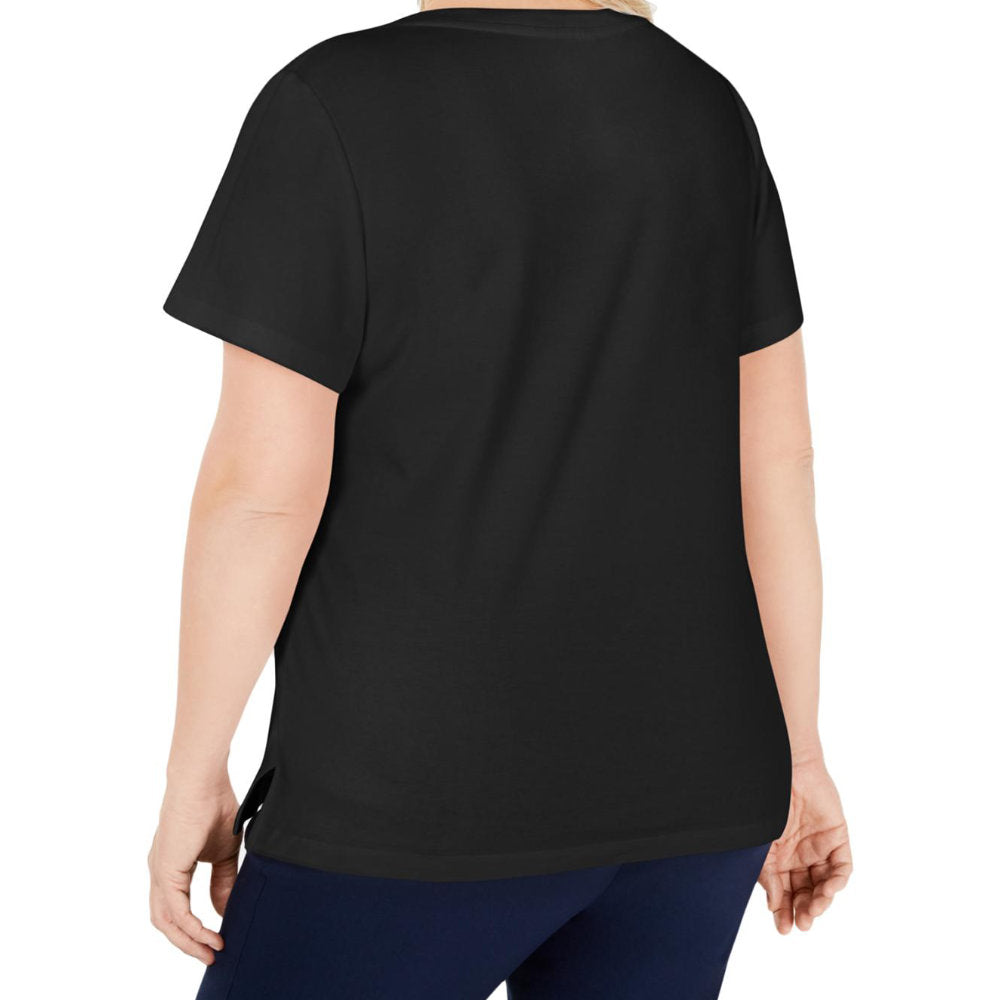 Karen Scott Womens Plus Lace up Short Sleeve T-Shirt