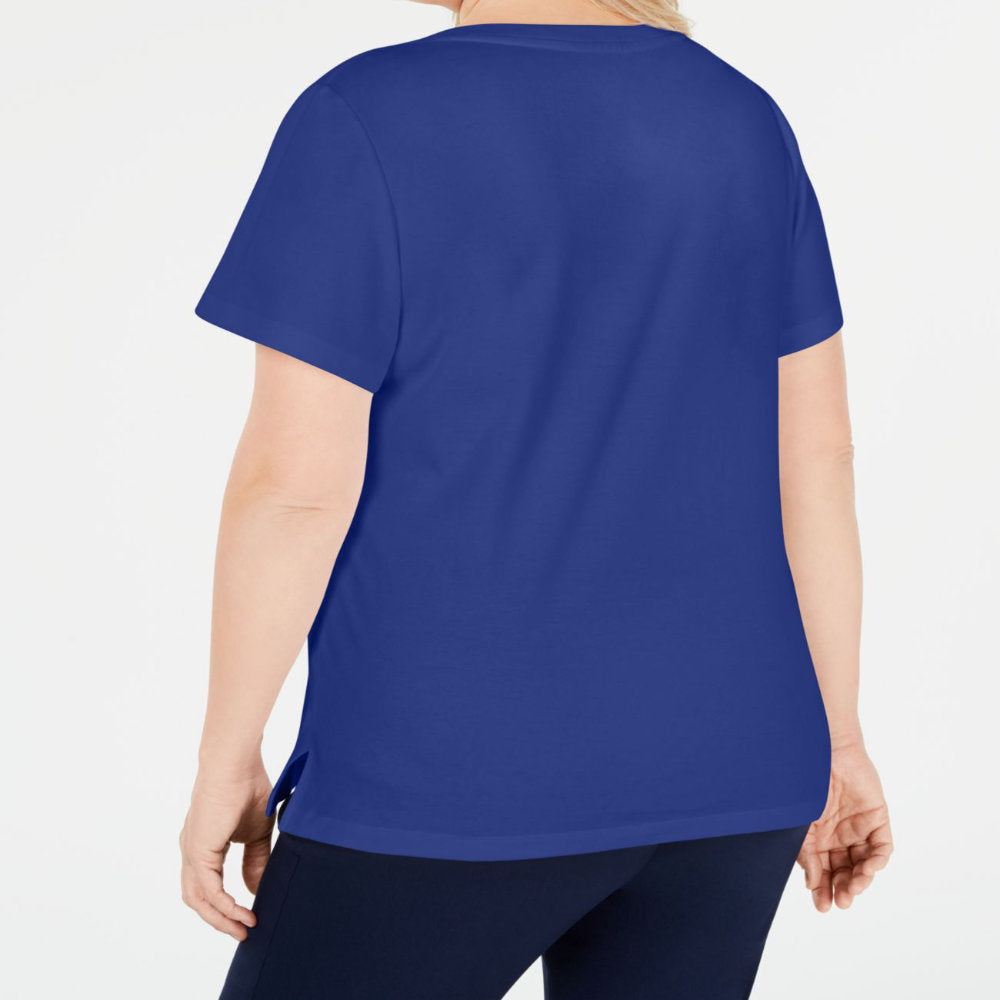 Karen Scott Womens Plus Lace up Short Sleeve T-Shirt