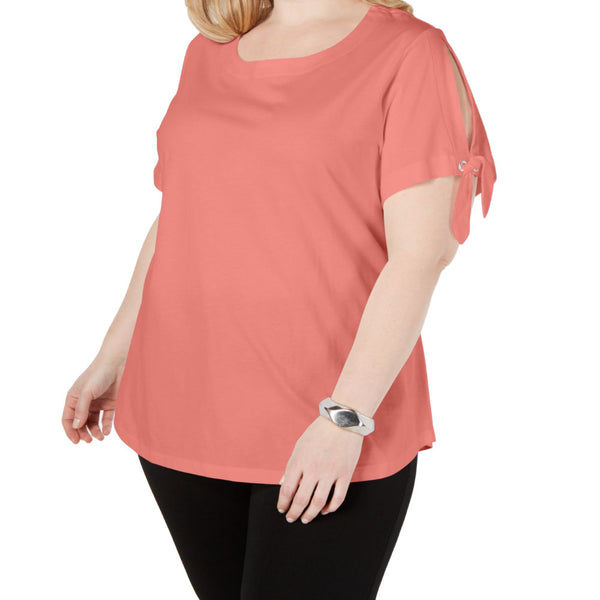 Karen Scott Womens Plus Size Slit Sleeve T-Shirt
