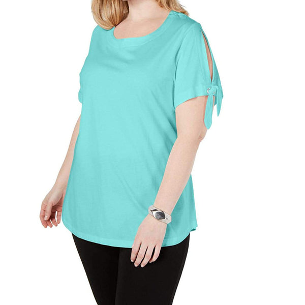Karen Scott Womens Plus Size Slit Sleeve T-Shirt