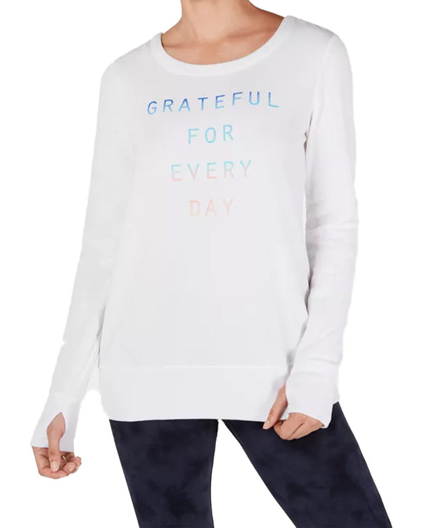 Ideology Womens Grateful Graphic Long Sleeve Strappy Back T-Shirt