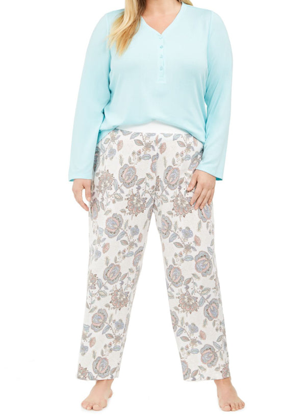 allbrand365 designer brand Plus Size Henley Top And Printed Pants Pajamas Set Womens