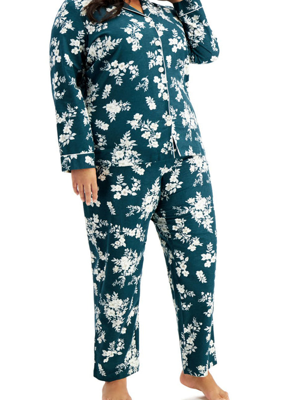 allbrand365 designer brand Womens Plus Size Cotton Flannel Pajama Set