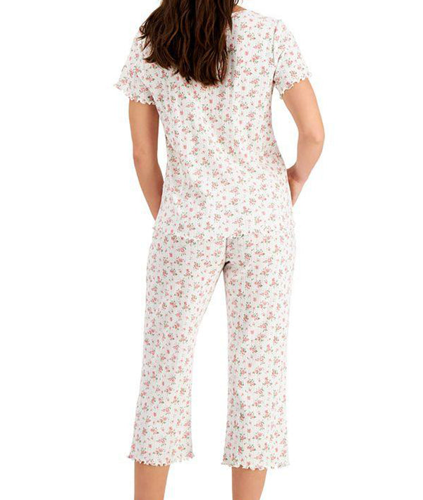 Charter Club Womens Cotton Pointelle Capri Pajama Pants Set