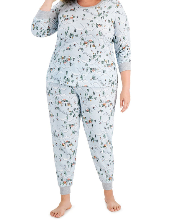Family Pajamas Womens Matching Plus Size Ski Mountain Pajama Set