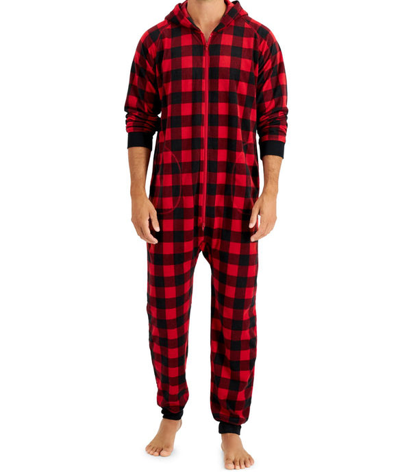 Family Pajamas Mens Matching 1 Piece Red Check Printed Pajamas