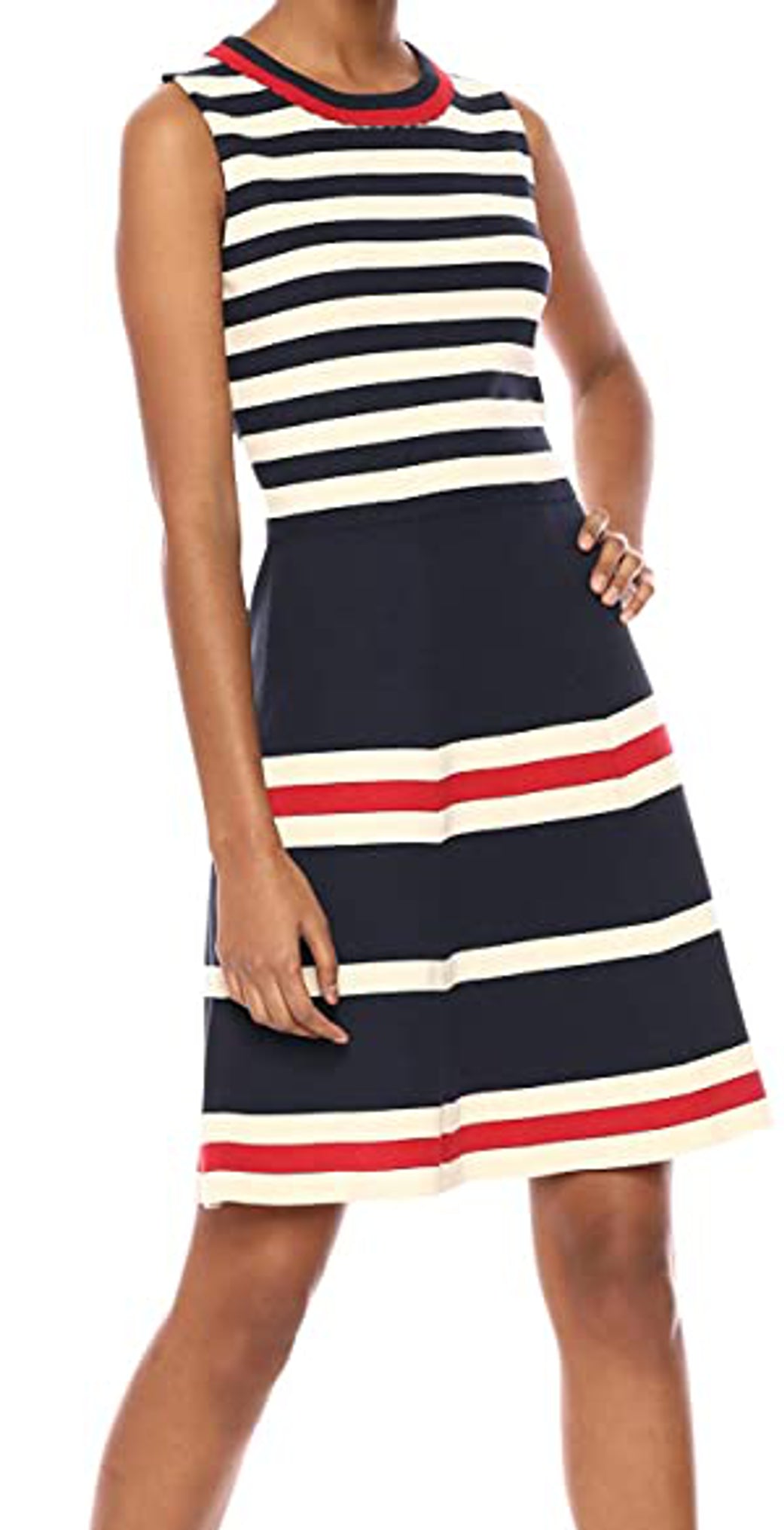 Anne Klein Womens Striped Fit And Flare Dress