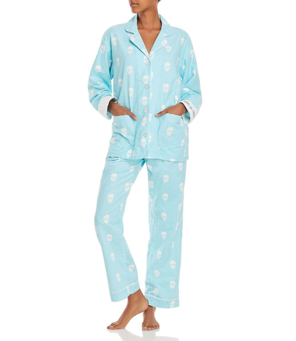 Pj Salvage Womens Printed Flannel Pajama Set,Turq/Aqua,X-Small