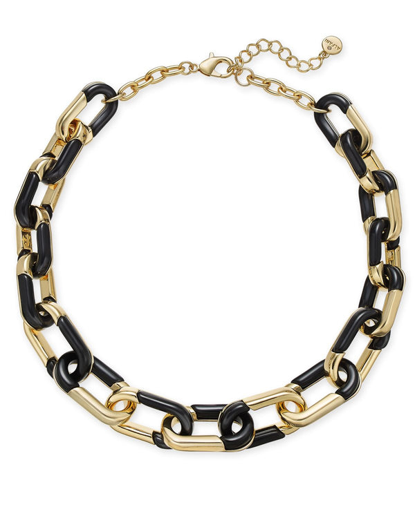 Alfani Gold Tone And Black Acrylic Large Link Necklace 20Inch + 2Inch extender Womens