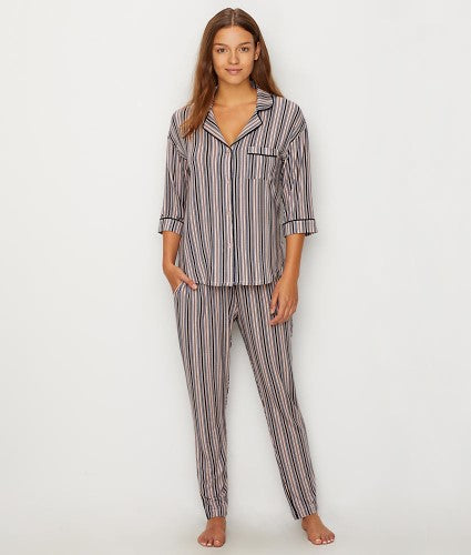 Donna Karan Womens Notch Collar Pajama Set