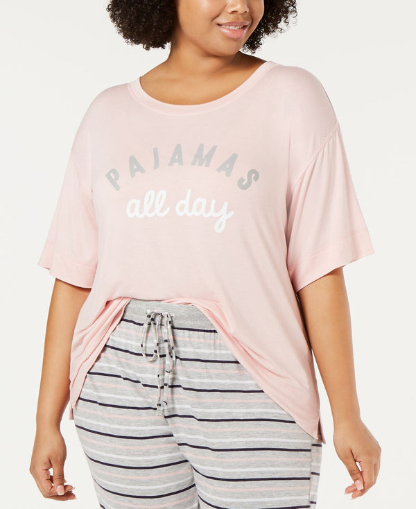 Jenni Womens Plus-Size Ultra Soft Core Printed Short Sleeve Pajama T-Shirt,Peach,X-Large