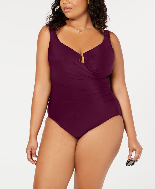 Miraclesuit Womens Plus Size Underwire Wrap One Piece Swimsuit