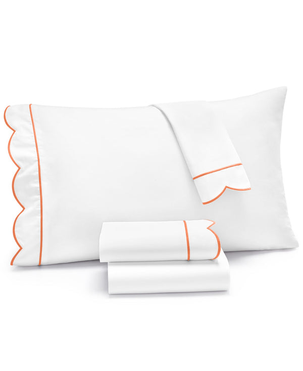 Martha Stewart Collection 400 Thread Count 100 Percent Cotton Percale Signature Scallop 3 Pieces Sheet Set