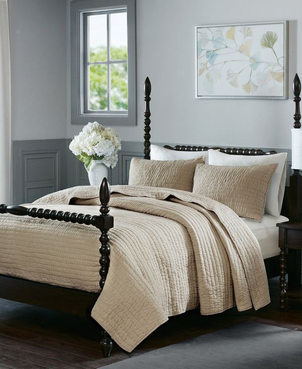 Madison Park Signature Serene Linen Cotton Hand Quilted Coverlet Set