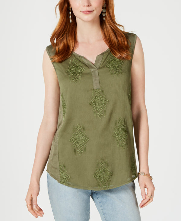Style & Co. Womens Embroidered Sleeveless Tank Top