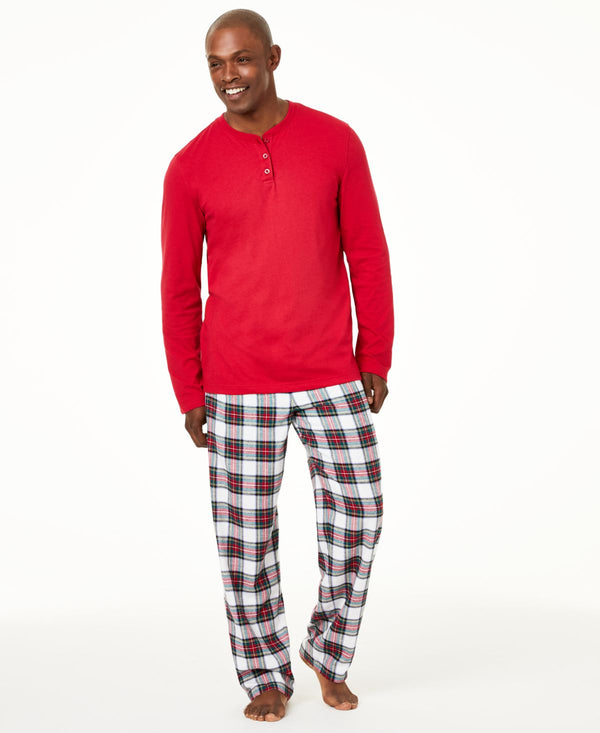 Family Pajamas Mens Button Front Pajama Top,Red,XX-Large