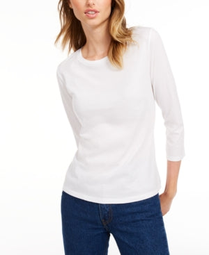 Maison Jules Womens Three Quarter Sleeves Solid T-Shirt,Bright White,2XL