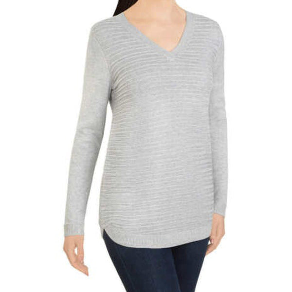 Hilary Radley Womens Soft Textured Knit V Neck Tunic Sweater Top